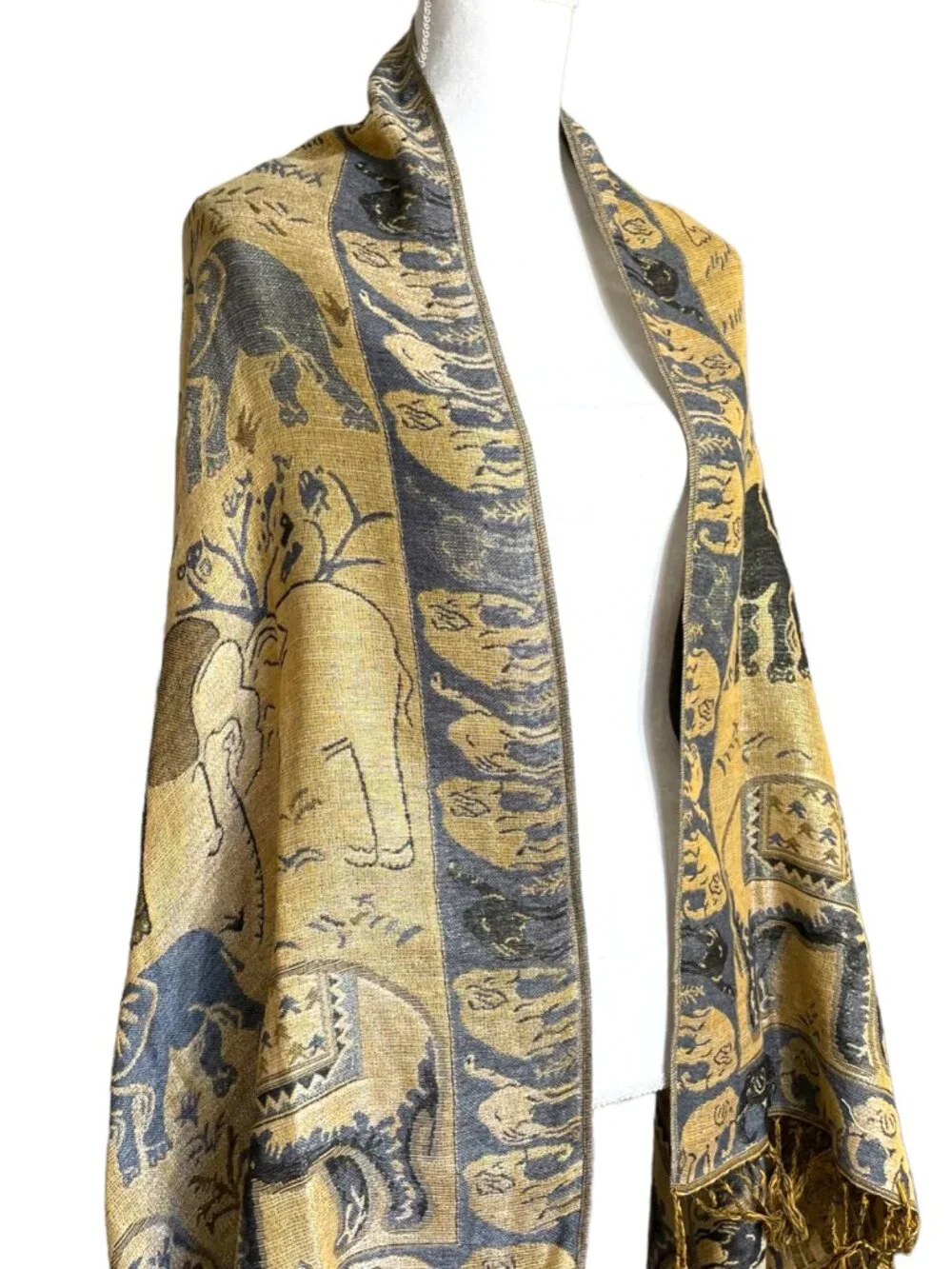 100% Pashmina Cashmere Elephant Scarf Tassel 66